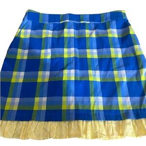 Izod Golf Skirt Womens 8 Blue Yellow Plaid Lined Ruffled Bottom Preppy Old Money